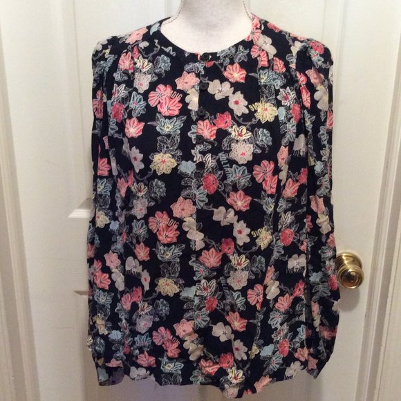 Zadig & Voltaire Tops - Zadig & Voltaire Tifany Print Flowers Top L Dark Blue Mint Red White Gray Floral